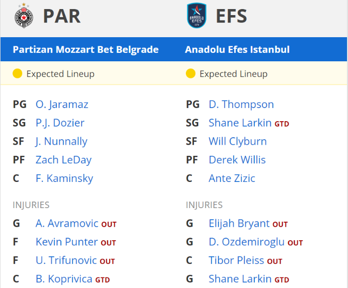 anadolu efes partizan kadrolar