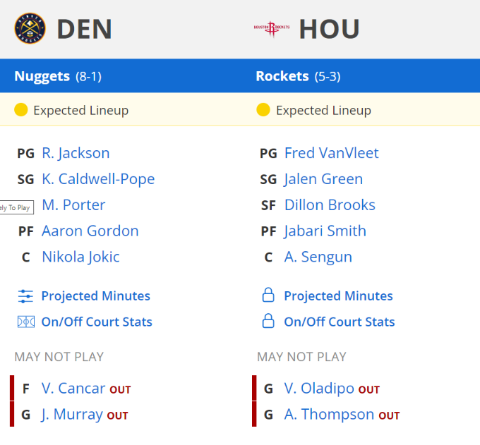 houston rockets denver nuggets kadrolar