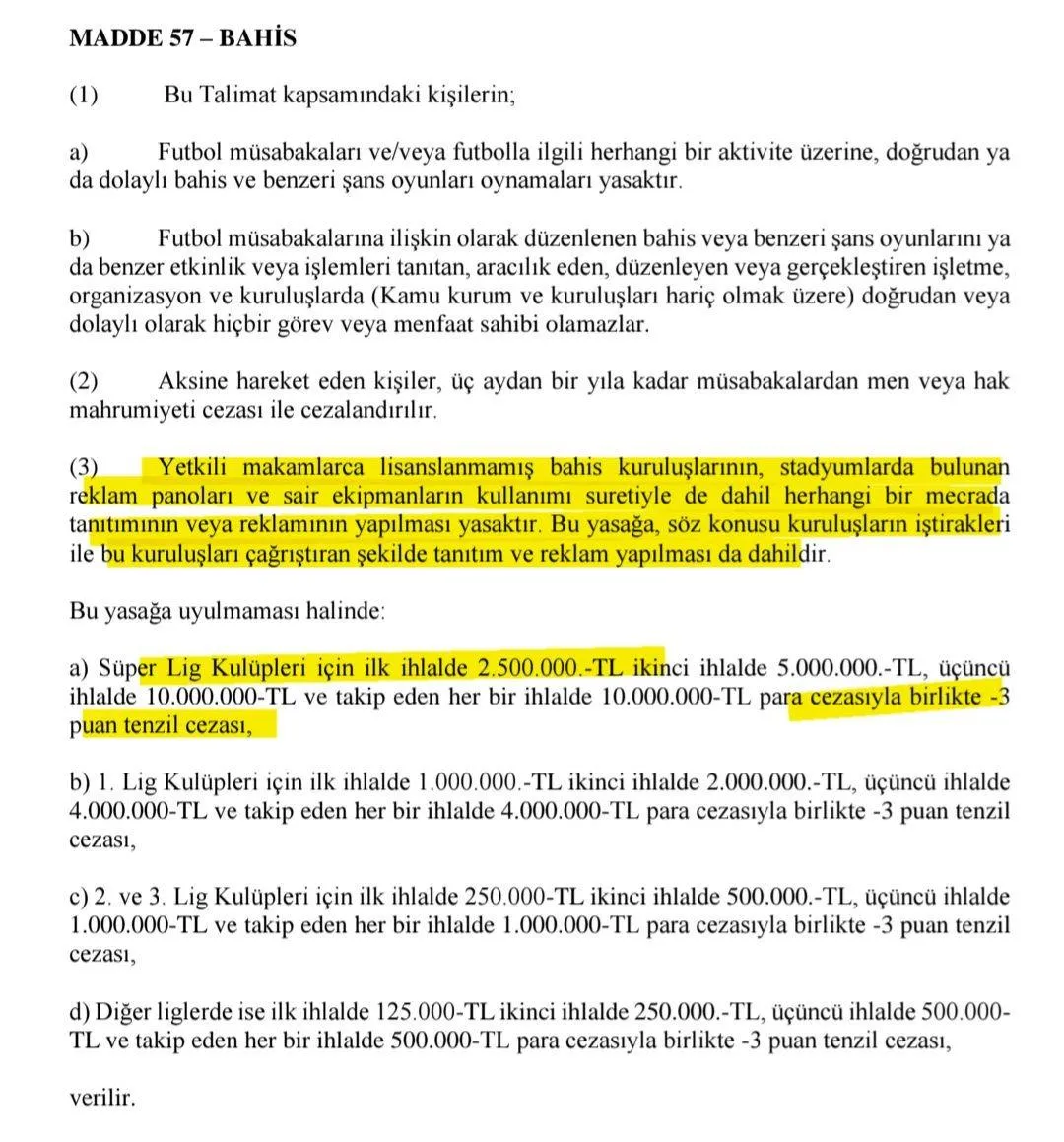 Türkiye Futbol Federasyonu (Tff), Yasadışı Bahis Reklamı Için Yeni Talimatname Yayınladı