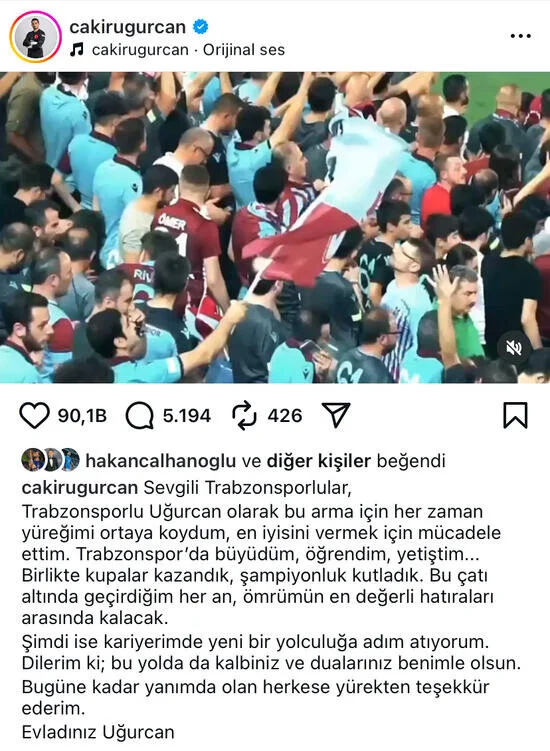 Uğurcan Çakır'dan Trabzonspor'a